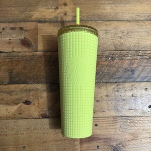 NWT Starbucks Meadow Yellow Grid Soft Touch Tumbler Venti 24 oz